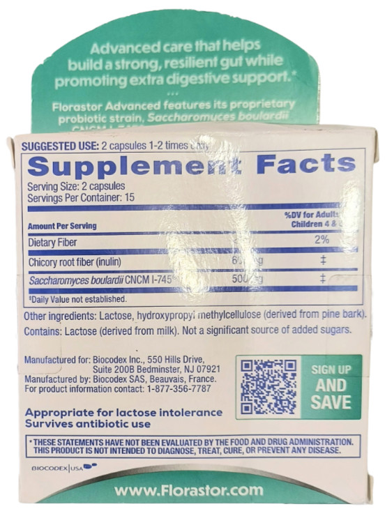 Florastor Select Daily Probiotic & Prebiotic Supplement Capsules 30 ct EXP 09/27