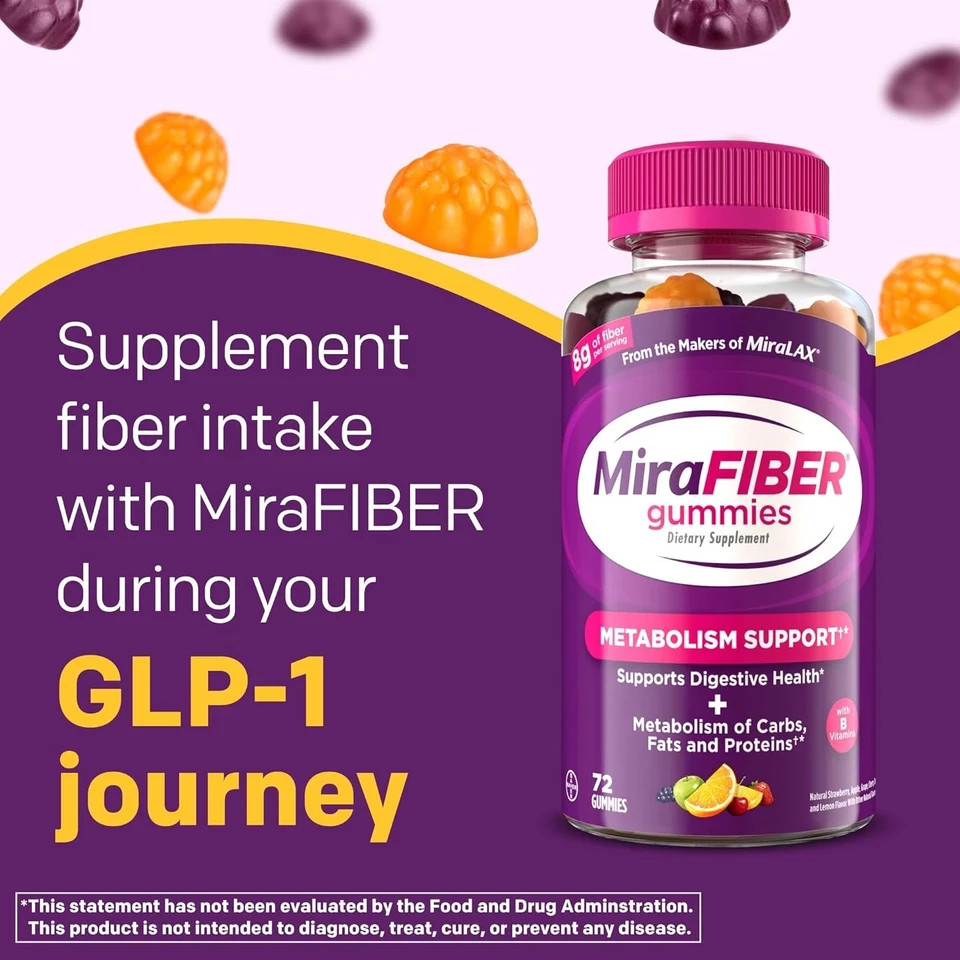 MiraFIBER Gummies 72 Ct Prebiotic Fiber Mixed Fruit 8g Per Serving