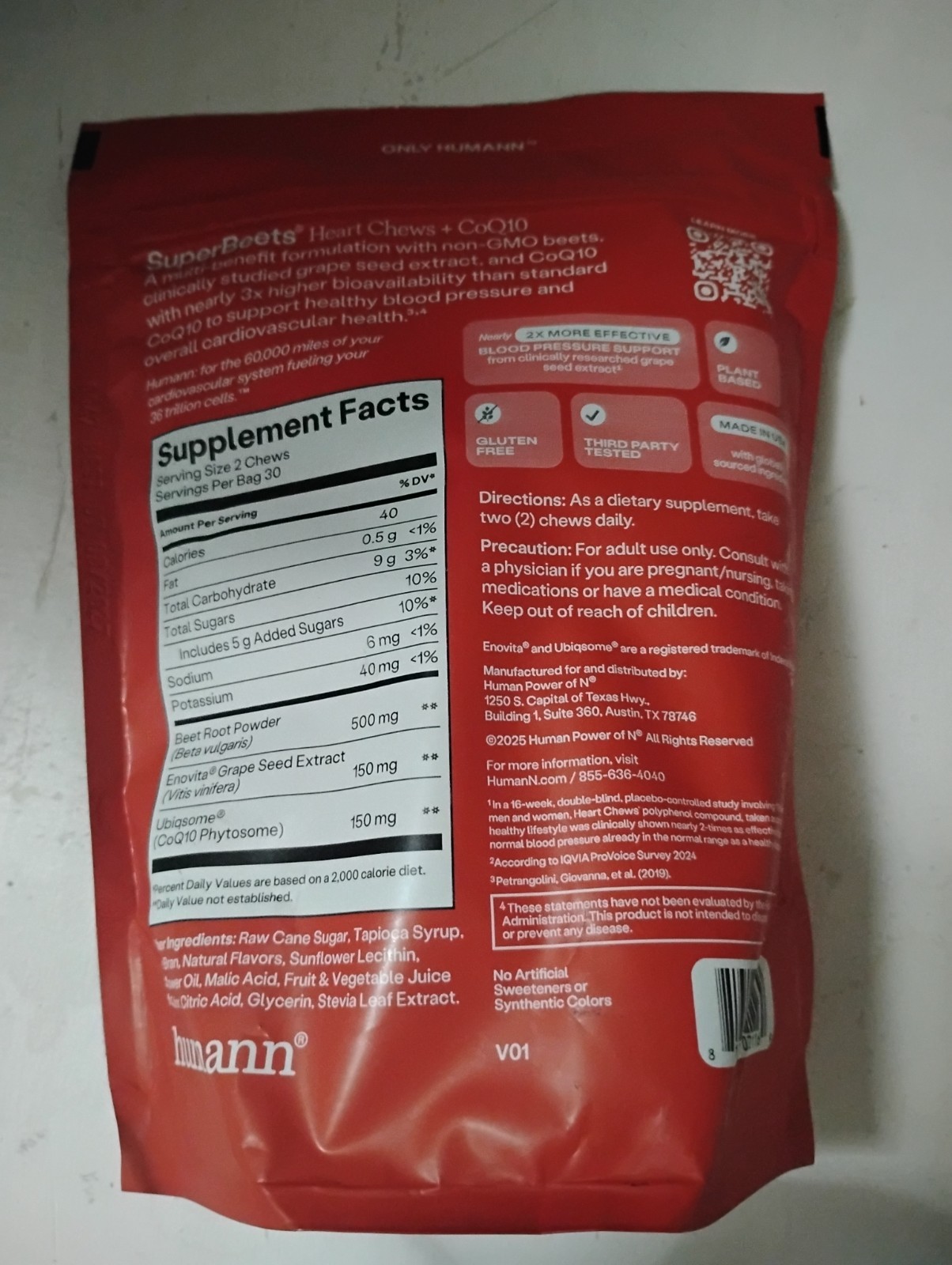 Humann Super Beets Heart Chews + CoQ10 ( **60 Chews**) exp. 09/2027**