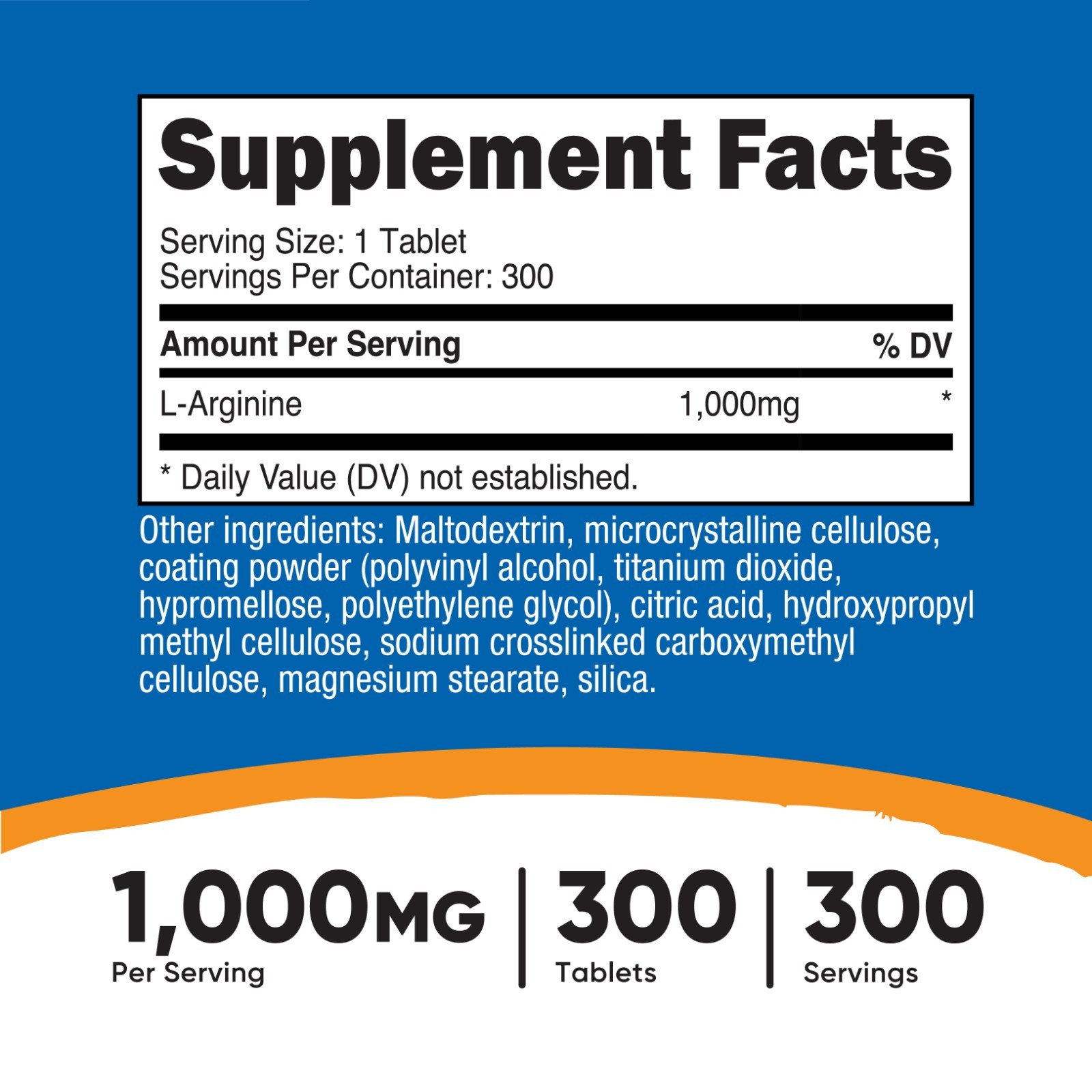 Nutricost L-Arginine 1000mg, Amino Acid Tablets (300 Tablets)