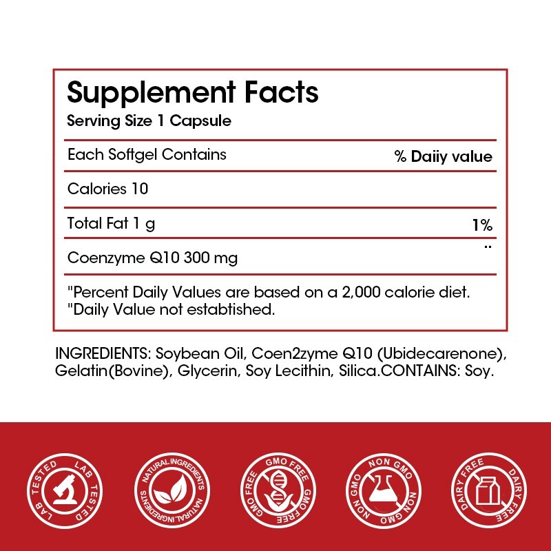 Coenzyme Q-10 300mg Antioxidant, Heart Health Support, Increase Energy & Stamina