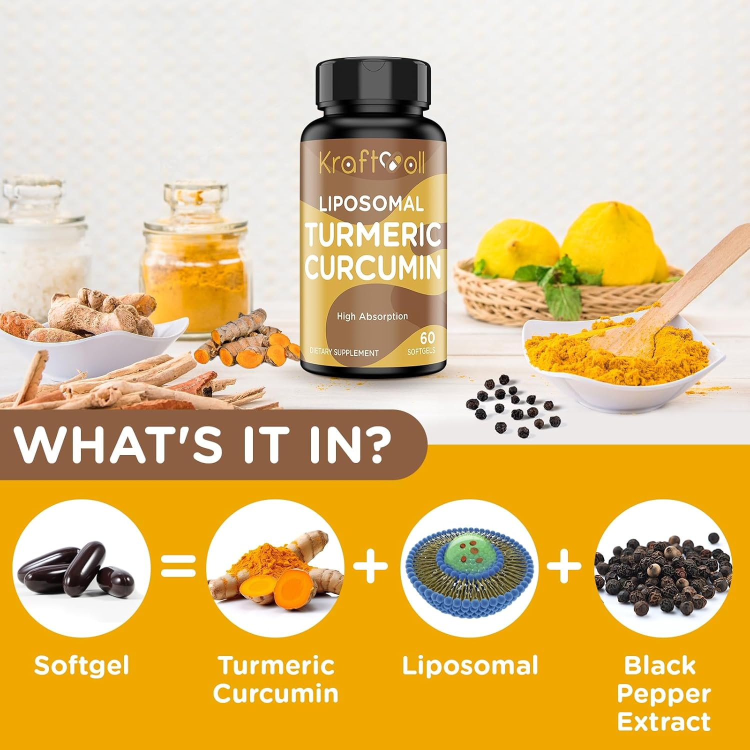 Liposomal Turmeric Curcumin 2200 Mg with Black Pepper for Enhanced Absorption an