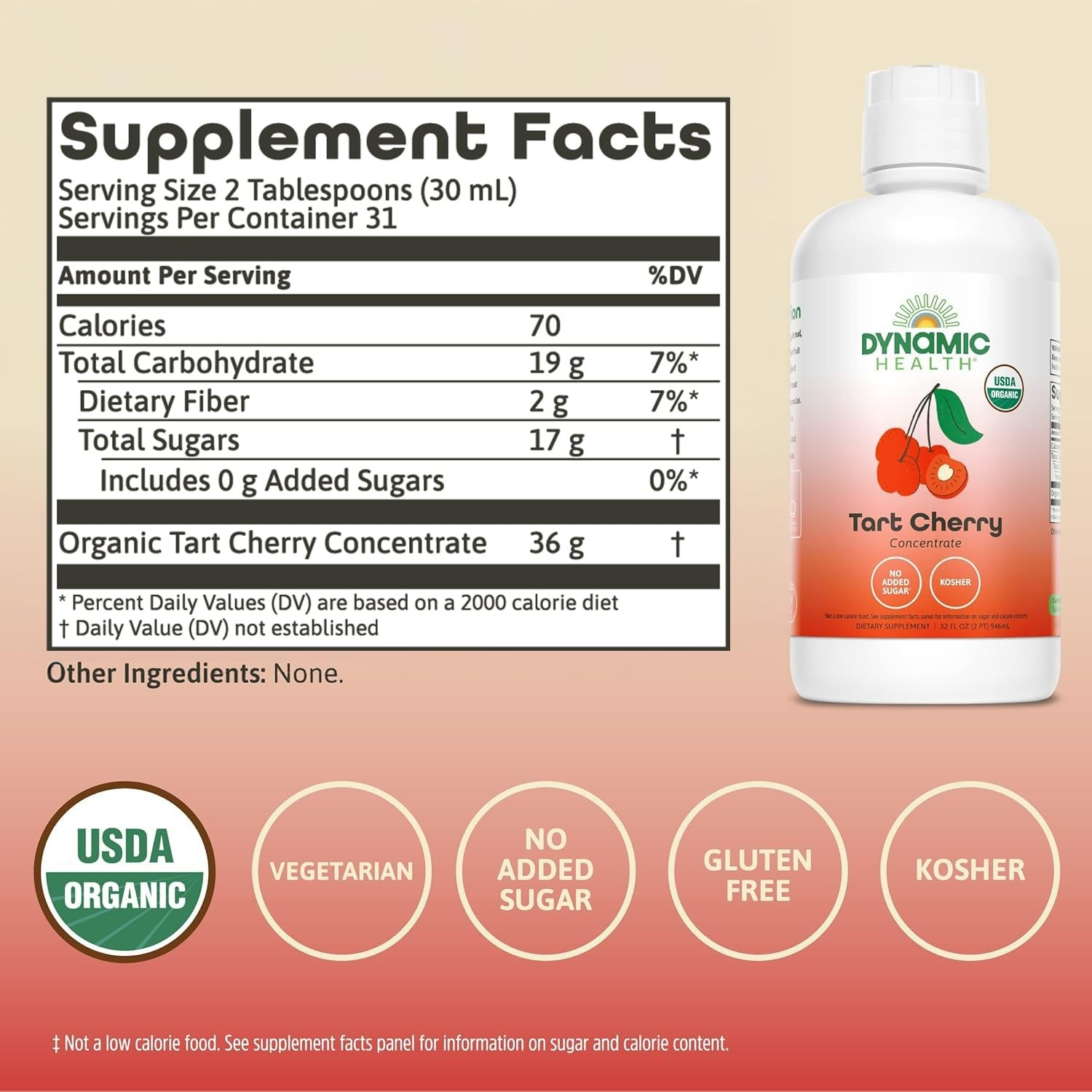 DYNAMIC HEALTH Organic 100% Tart Cherry Juice Concentrate – 32 fl oz