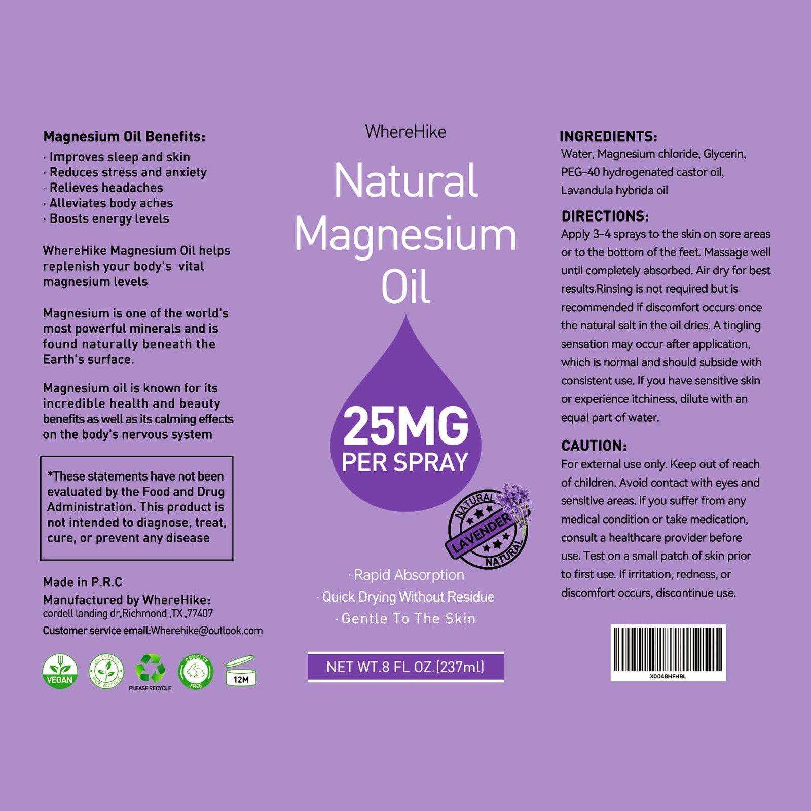 Stilip Magnesium Spray, Pure Oil Spray for 8 Fl Oz (Pack of 1)