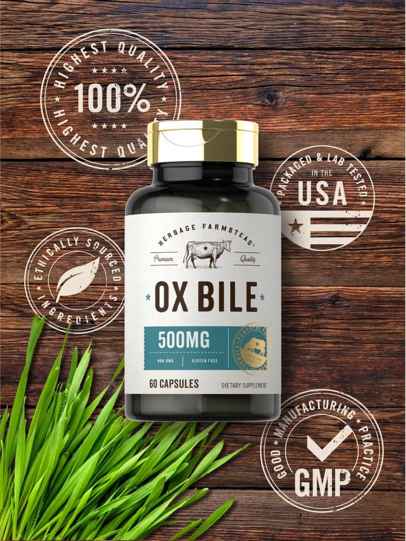 Ox Bile Supplement 500Mg 60 Capsules Digestive Enzyme Non-Gmo & Gluten Free by H