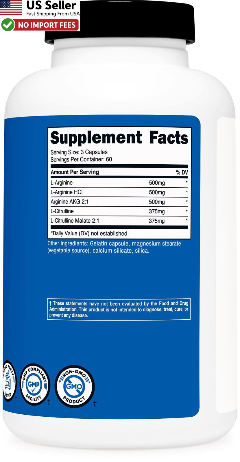 Nutricost Nitric Oxide Booster 2250mg 180 Capsules Pre Workout New FROM USA