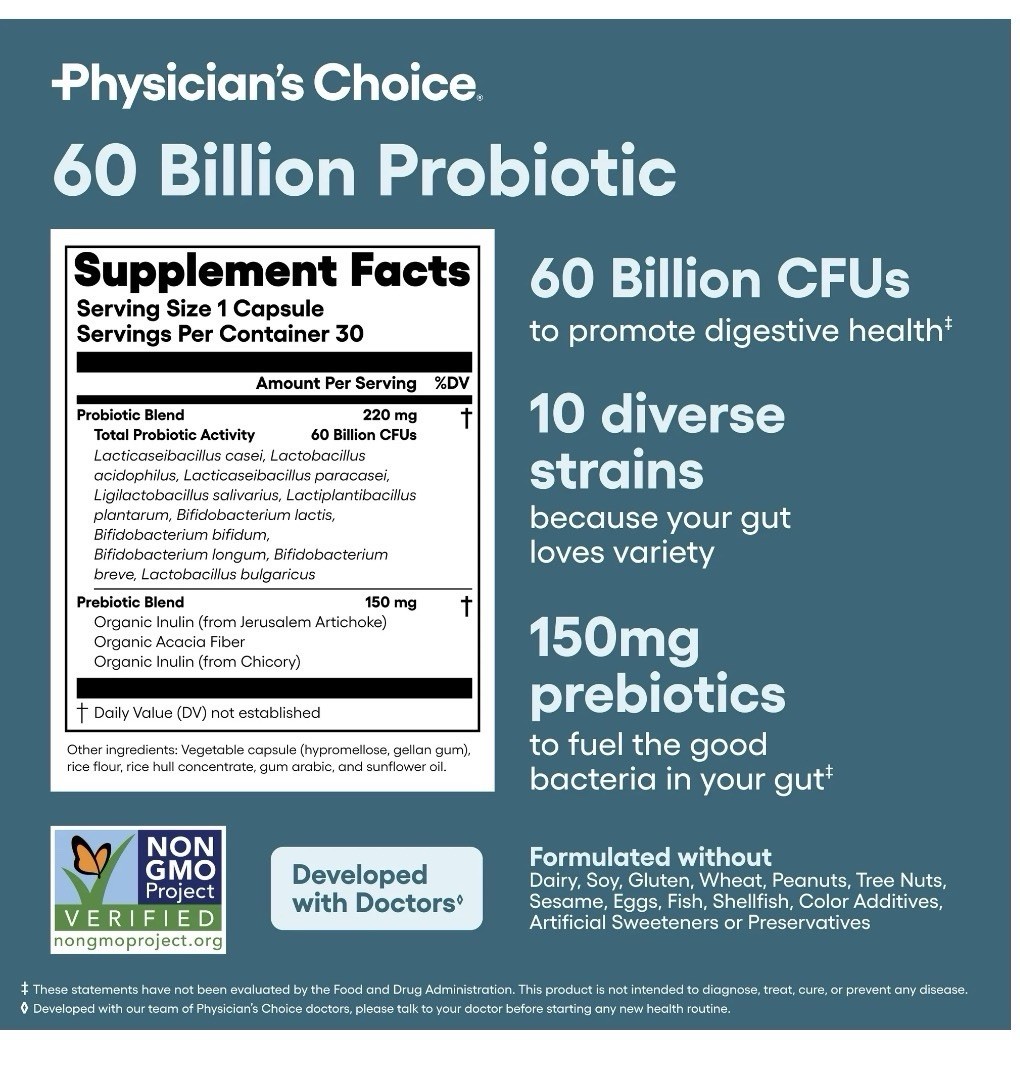 Physician’s Choice 60 Billion Probiotic Dietary Supplement 30Capsules.