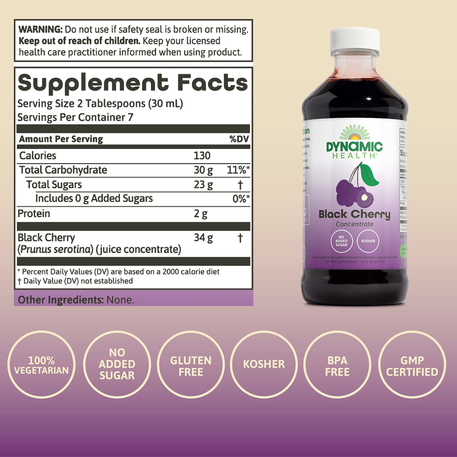 Dynamic Health Pure Black Cherry Unsweetened 100% Juice 8 Ounce (Pack of 1)