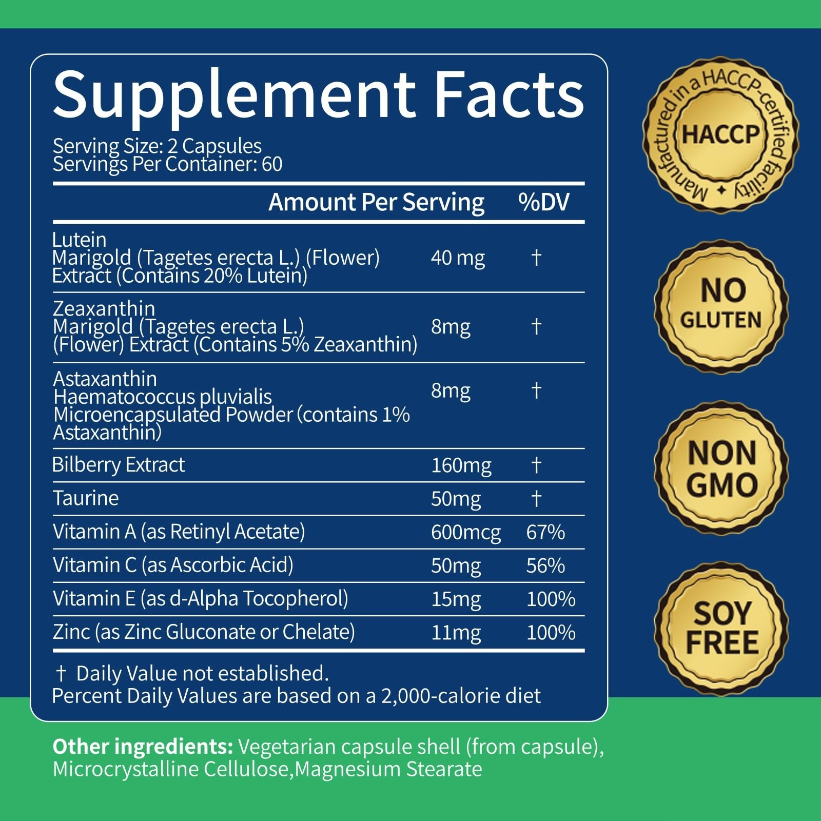 Lutein & Zeaxanthin 40mg + Astaxanthin 8mg – 120 Veggie Capsules for Eye Health