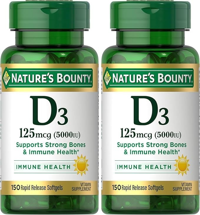 Nature’s Bounty (2 x 150) Softgels Vitamin D3 125 mcg 5000 IU Immune Health