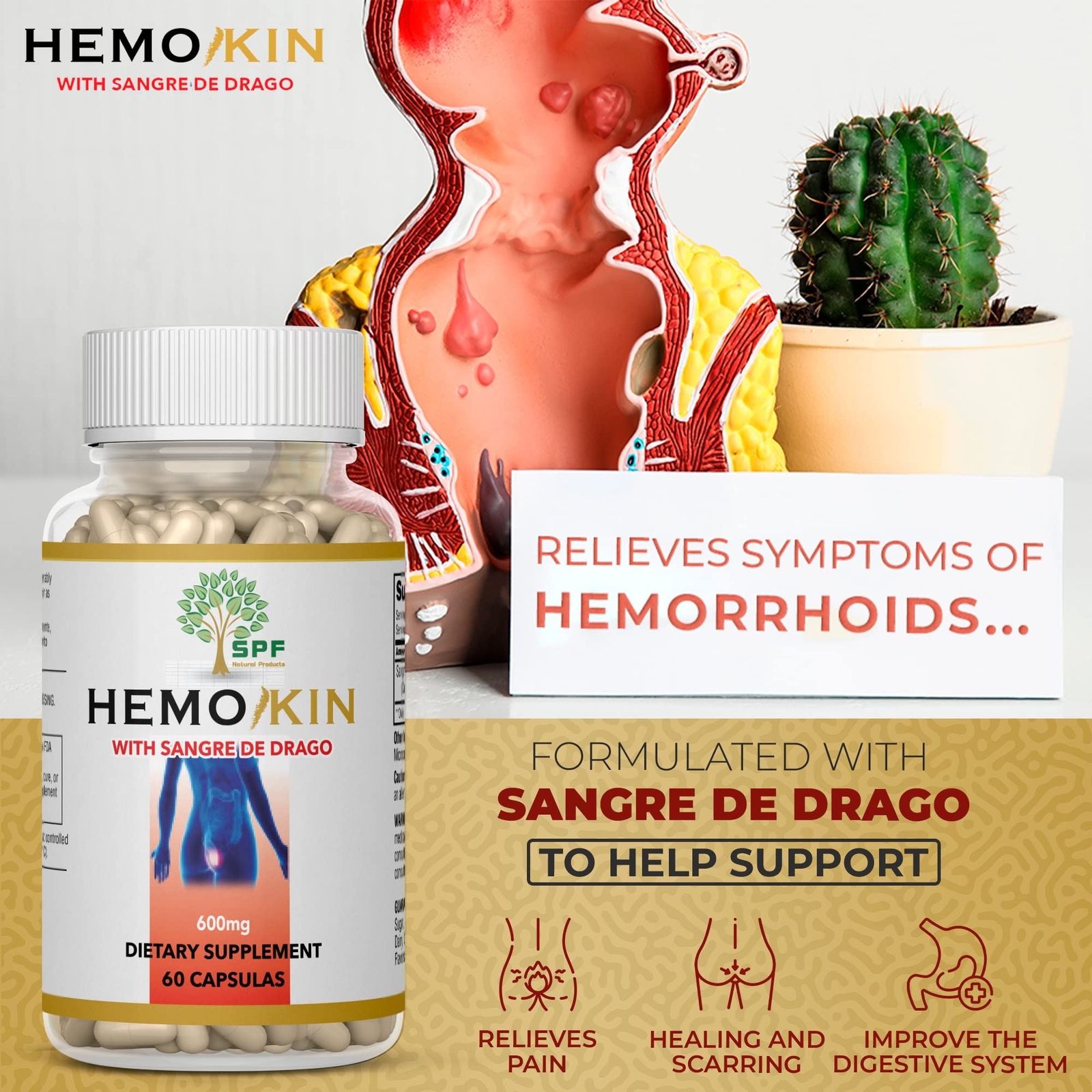 HEMOKIN with Sangre de Drago – Hemorrhoid and Fissure Relief Supplement, Helps w