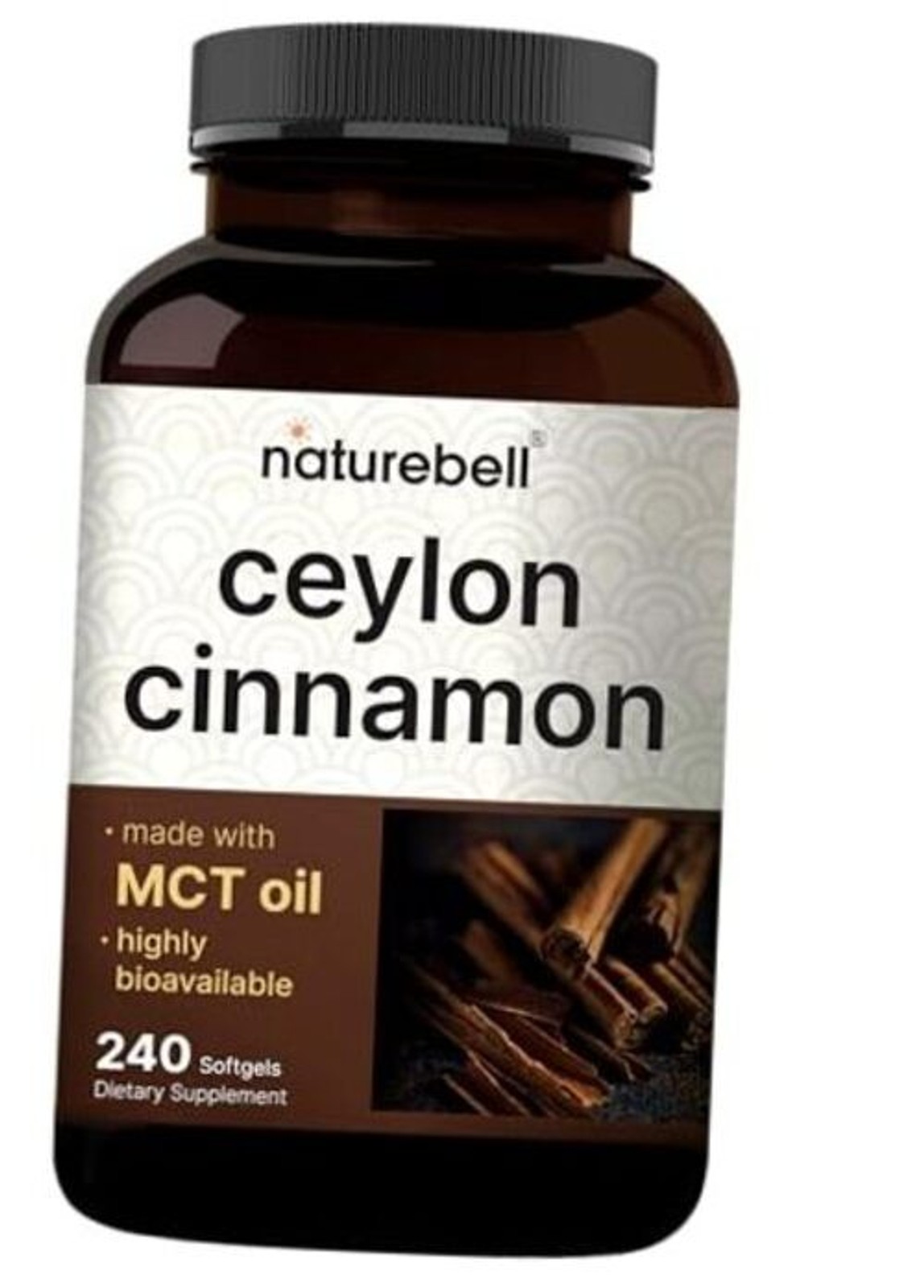 Ceylon Cinnamon, 240 Softgels – Cinnamon Supplement Made with MCT Oil –