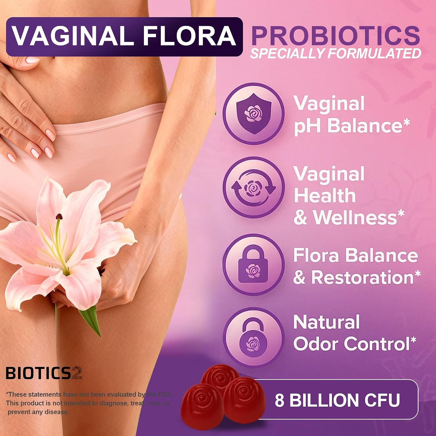 Flora Vaginal Probiotics for Women pH Balance Gummies with Prebiotics 8x