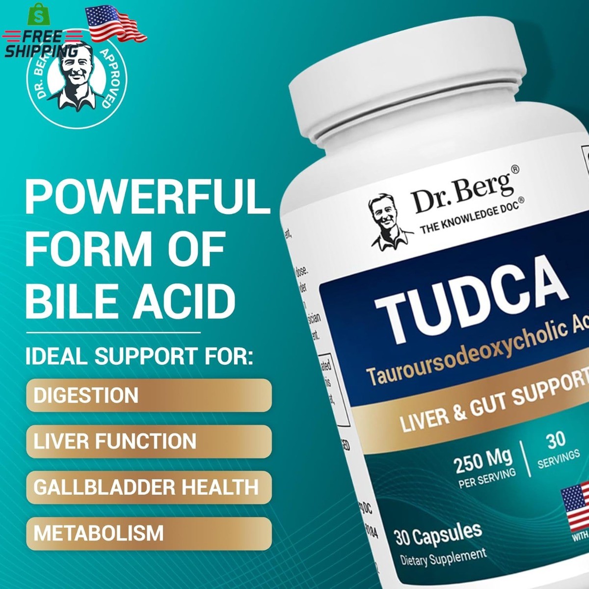 Dr. Berg TUDCA Supplement (Tauroursodeoxycholic Acid) – strong Formula for Liv