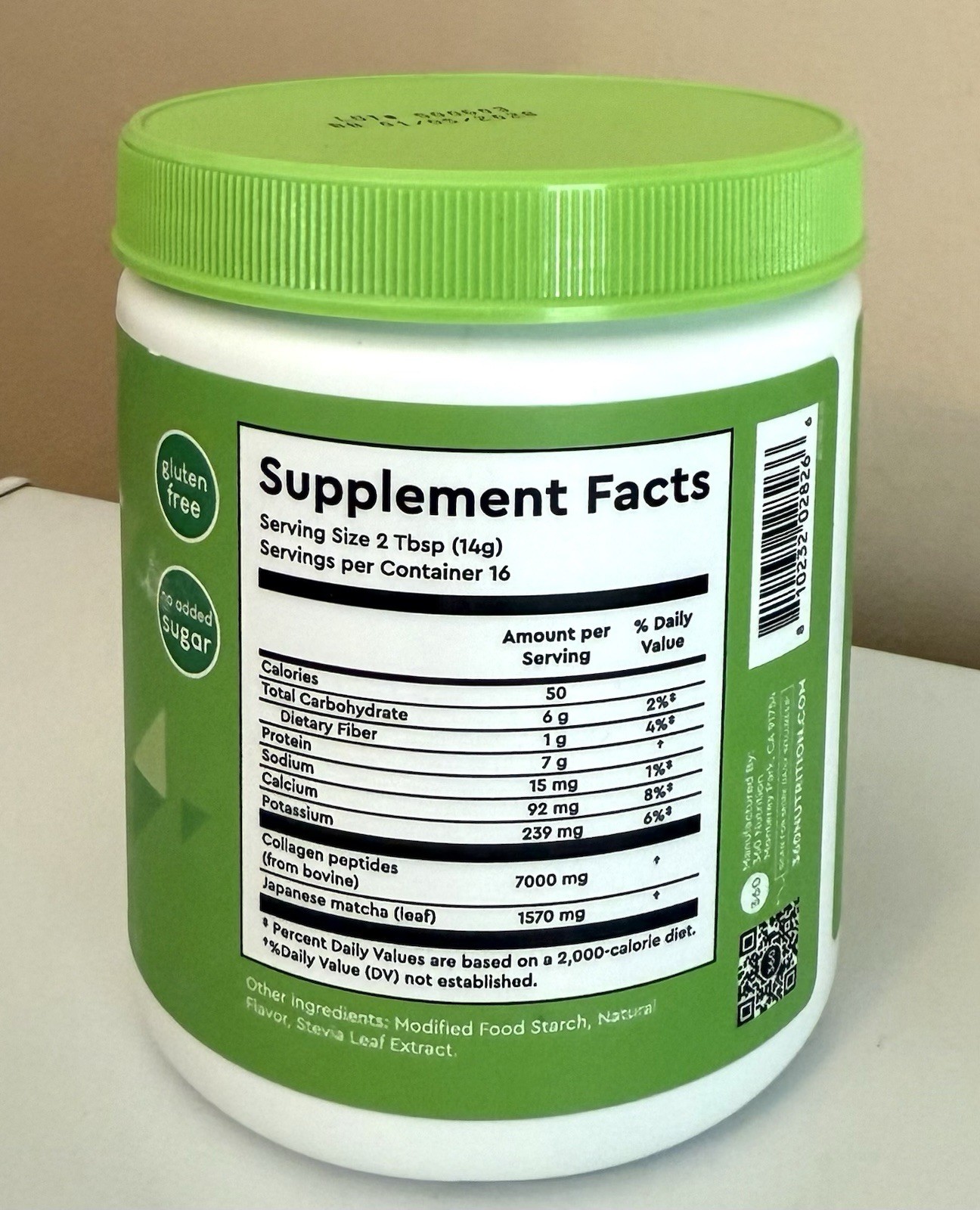 360 NUTRITION COLLAGEN + MATCHA 7000MG COLLAGEN PEPTIDES (SEALED) EXP 01/2028