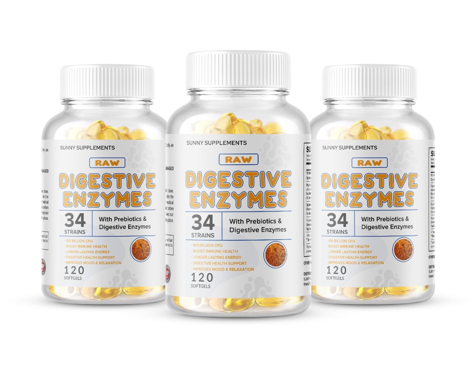 3 Digestive Enzymes Probiotics & Prebiotics Gas Constipation Bloating 100Billion