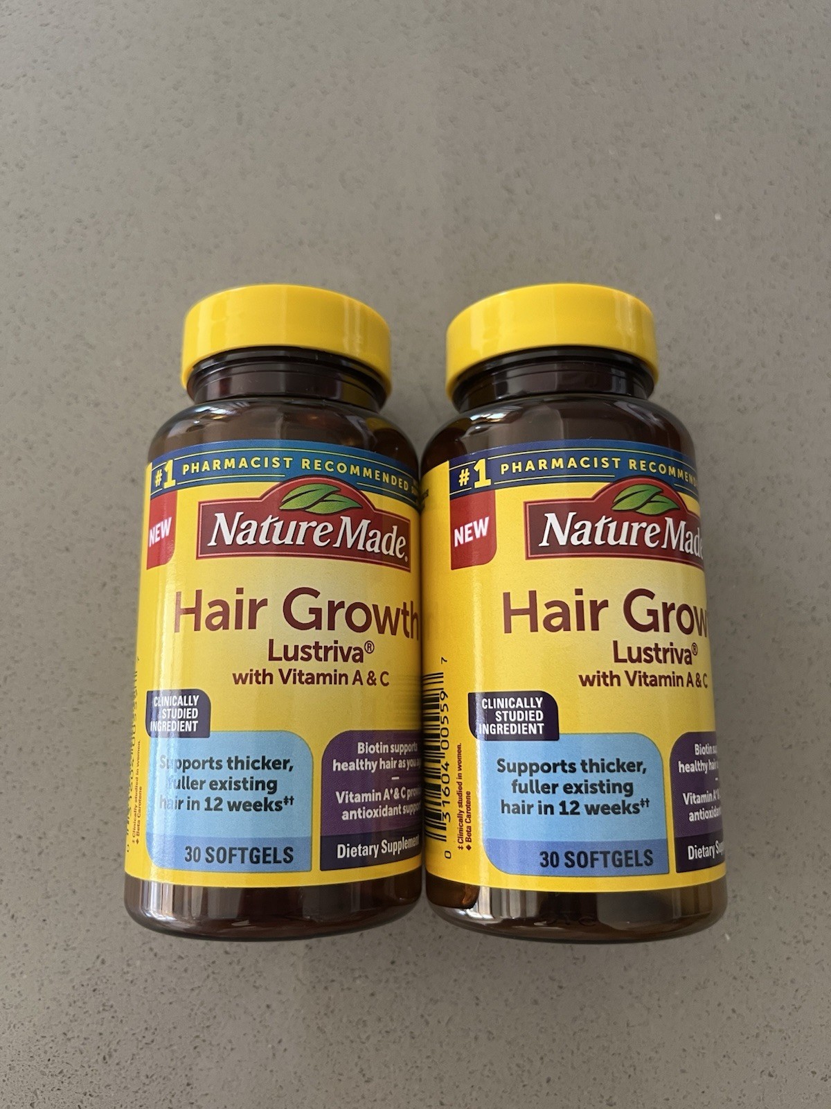 Lot of 2 ~ Nature Made ~ Hair Growth Lustriva ~ 30 Softgels ~ Exp 10/2026