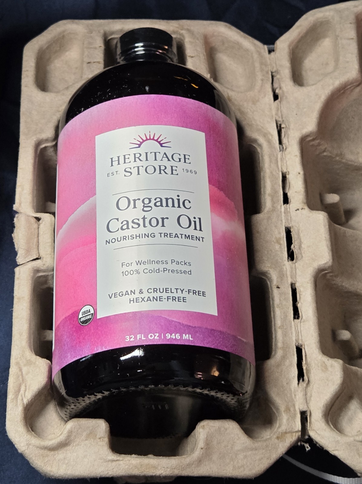 32oz Organic Castor Oil, Heritage Store Cold Pressed, Hexane Free