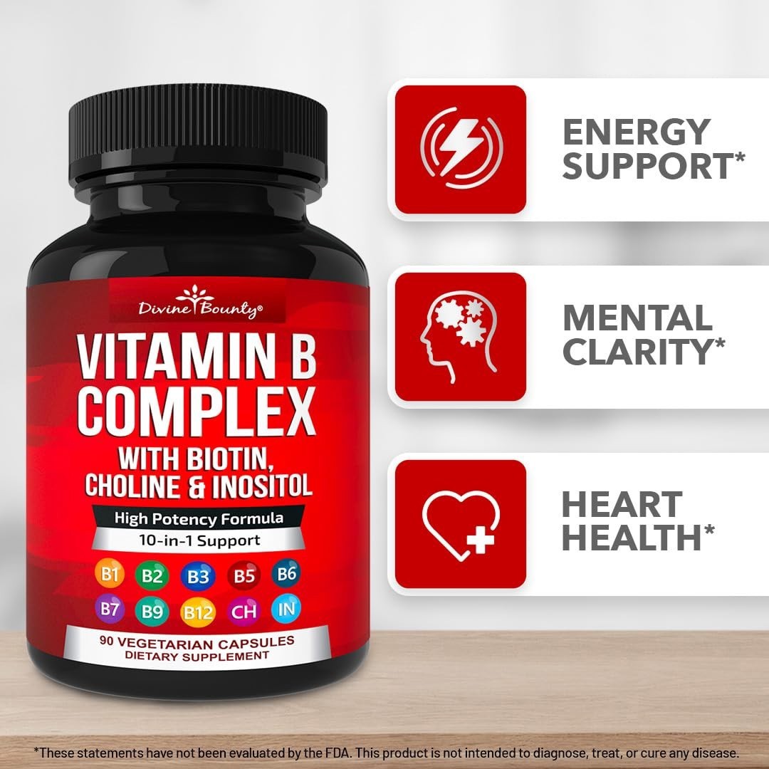 Divine Bounty Super B Complex: Essential Vitamins B1-B9 for Energy & Health