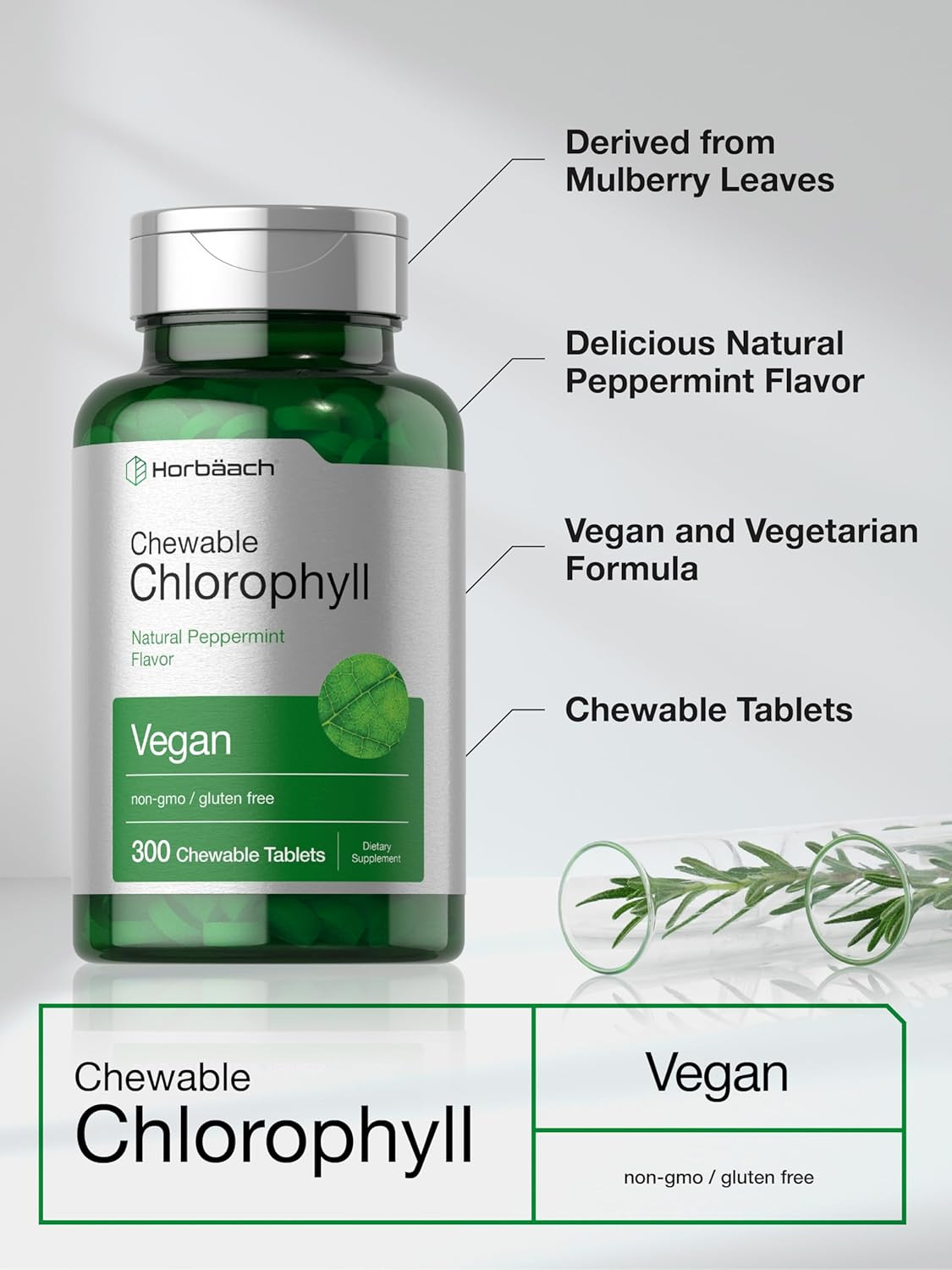 Chlorophyll Chewable Tablets 300ct | Peppermint Vegan | Non-GMO Gluten Free