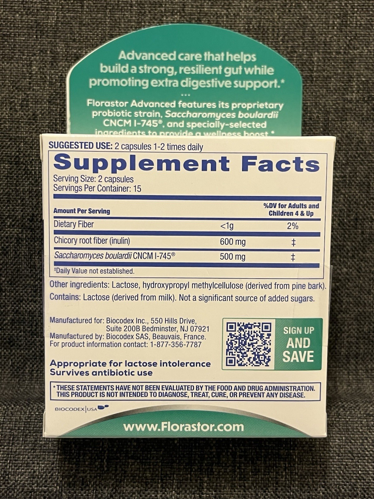 Florastor Advanced Probiotic and Prebiotic Supplement, 30 Capsules NIB