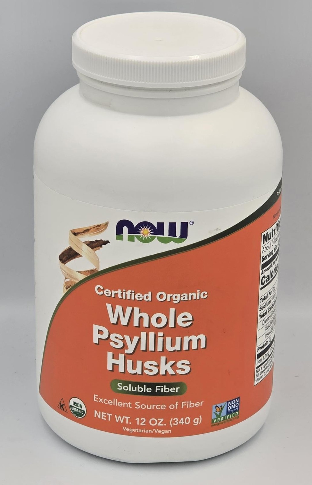 NOW Whole Psyllium Husks USDA Certified Organic Soluble Fiber Non-GMO 12 oz 6/27