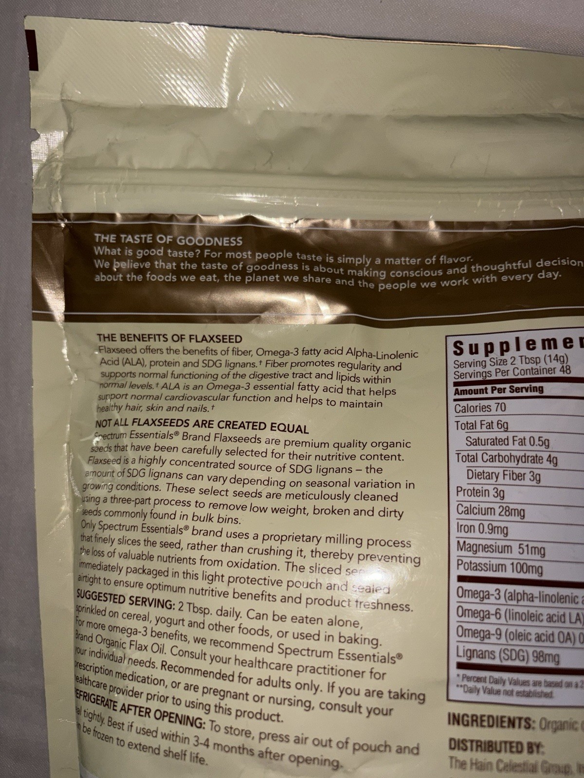 Spectrum Essentials Flaxseed Cold Milled Organic Ground Premium Large 24oz Bag