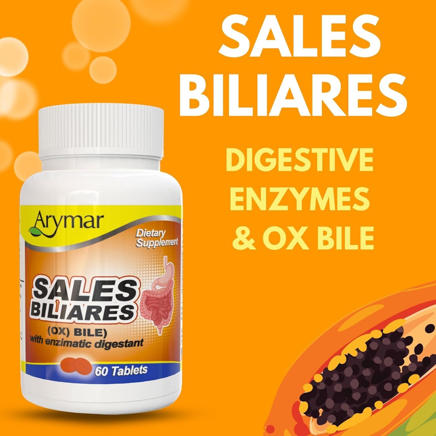 Sales Biliares Ox Bile Supplement with Digestive Enzymes – 60 Natural Tablets