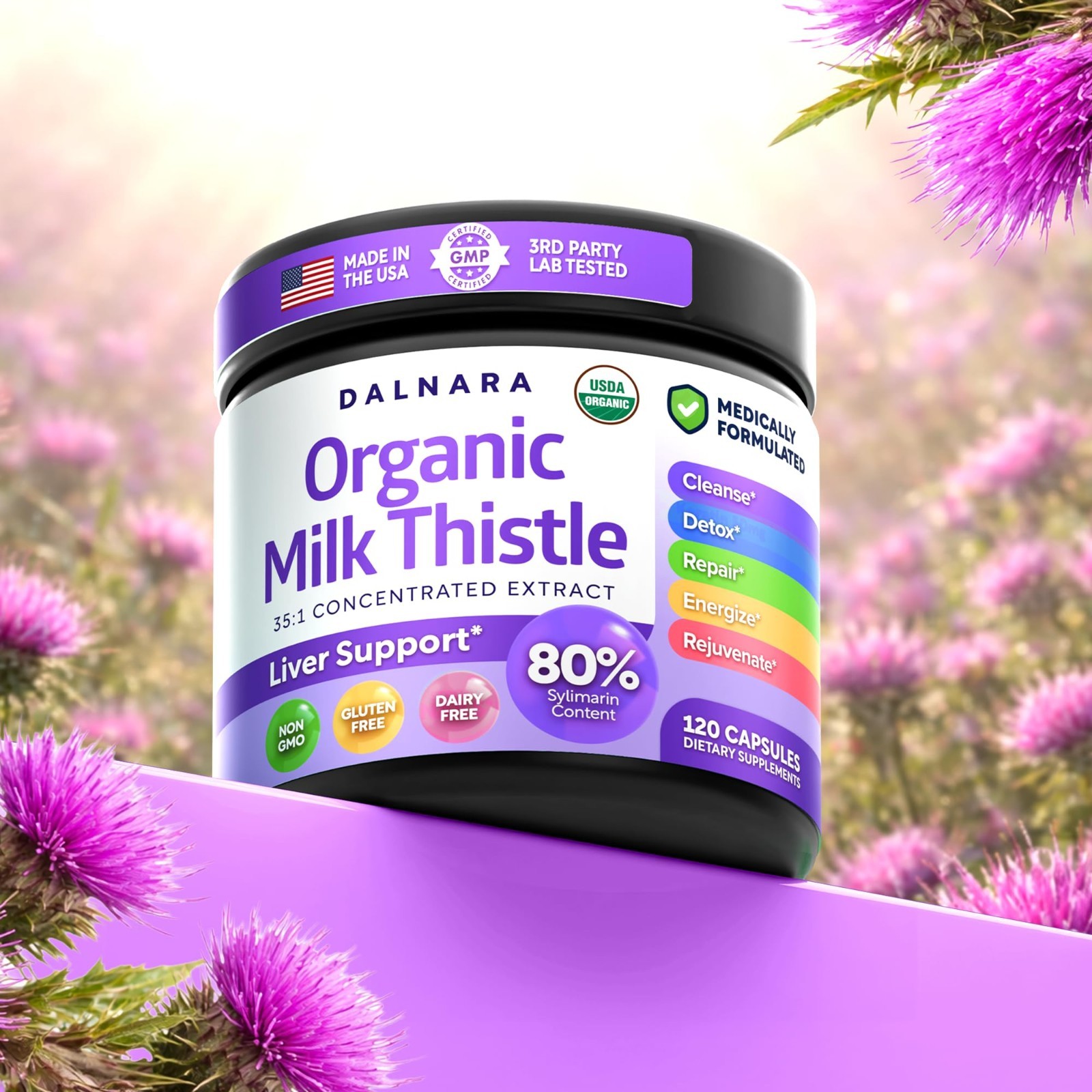 Organic Milk Thistle Extract 120ct | 80% Silymarin Flavonoids | Liver Support