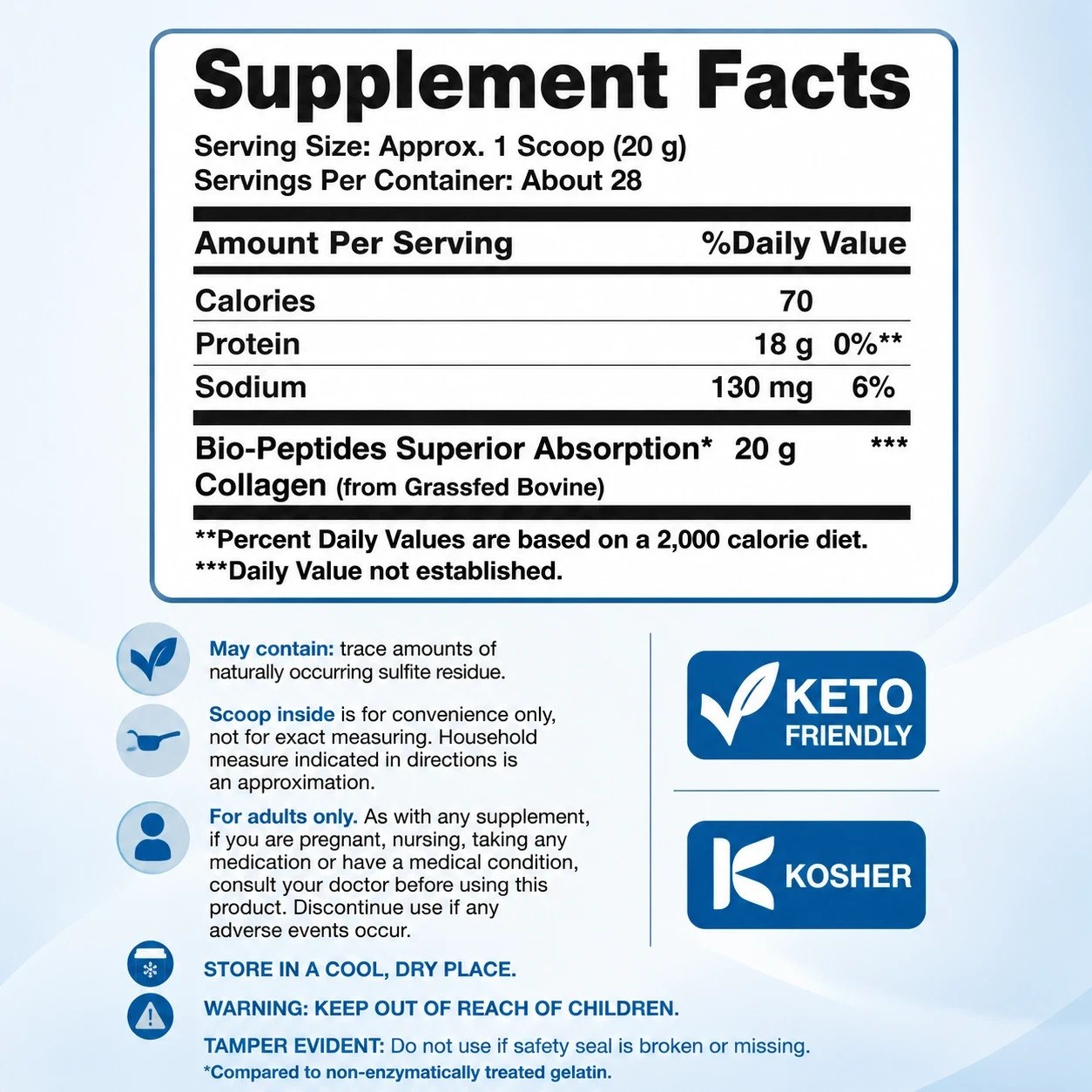 Collagen Bio-Peptides Protein | 20 Oz | Unflavored | Grassfed | by NeoCell