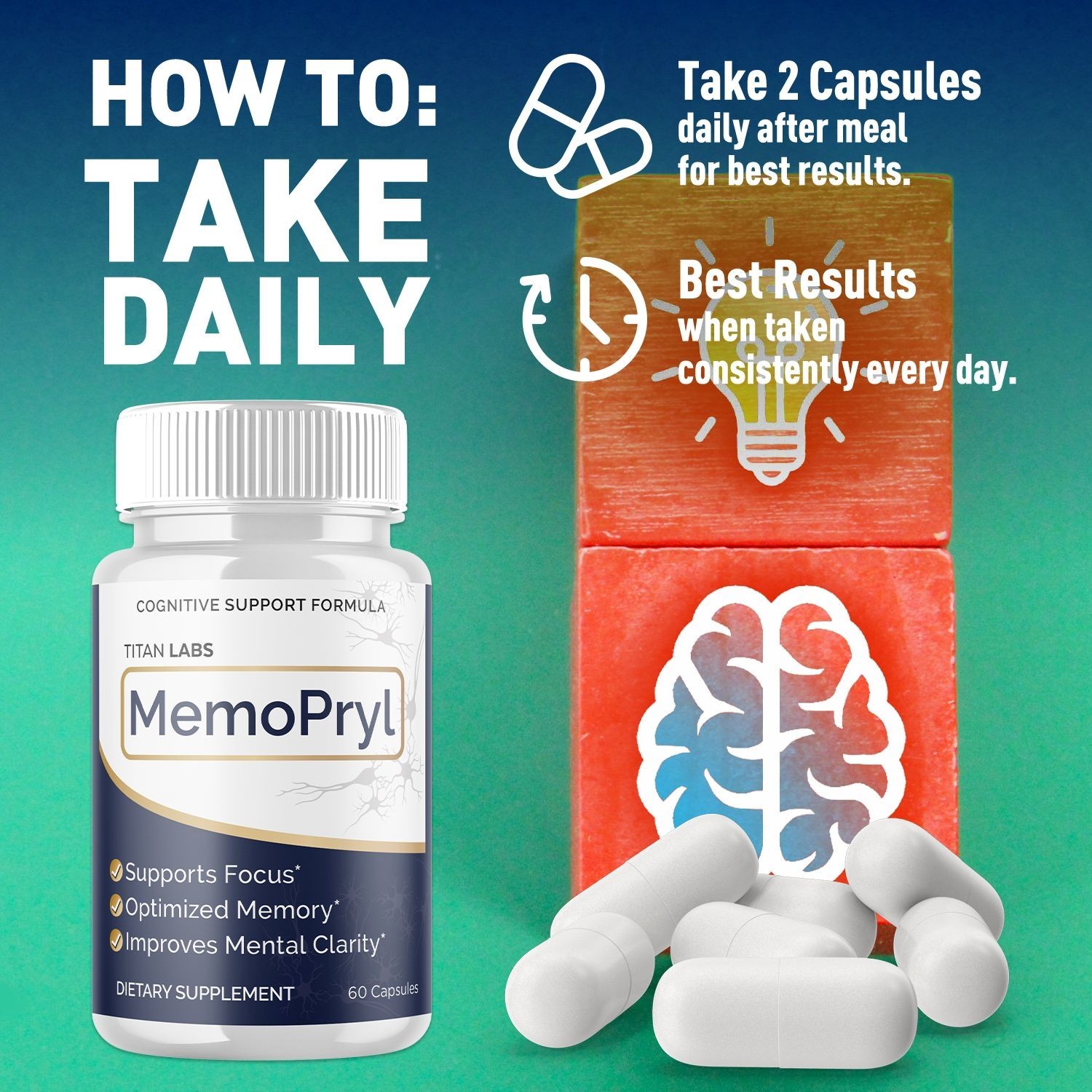 (5 Pack) MemoPryl Nootropic All Natural Brain Supplement Memo Pryl 300 Capsules