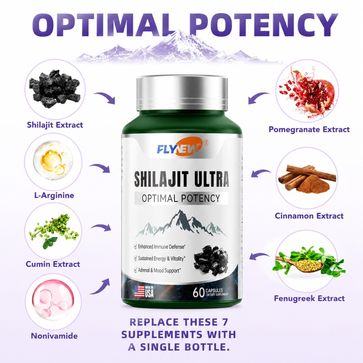 Flynew Shilajit Ultra, 60ct, Energy, Immune & Mood Support