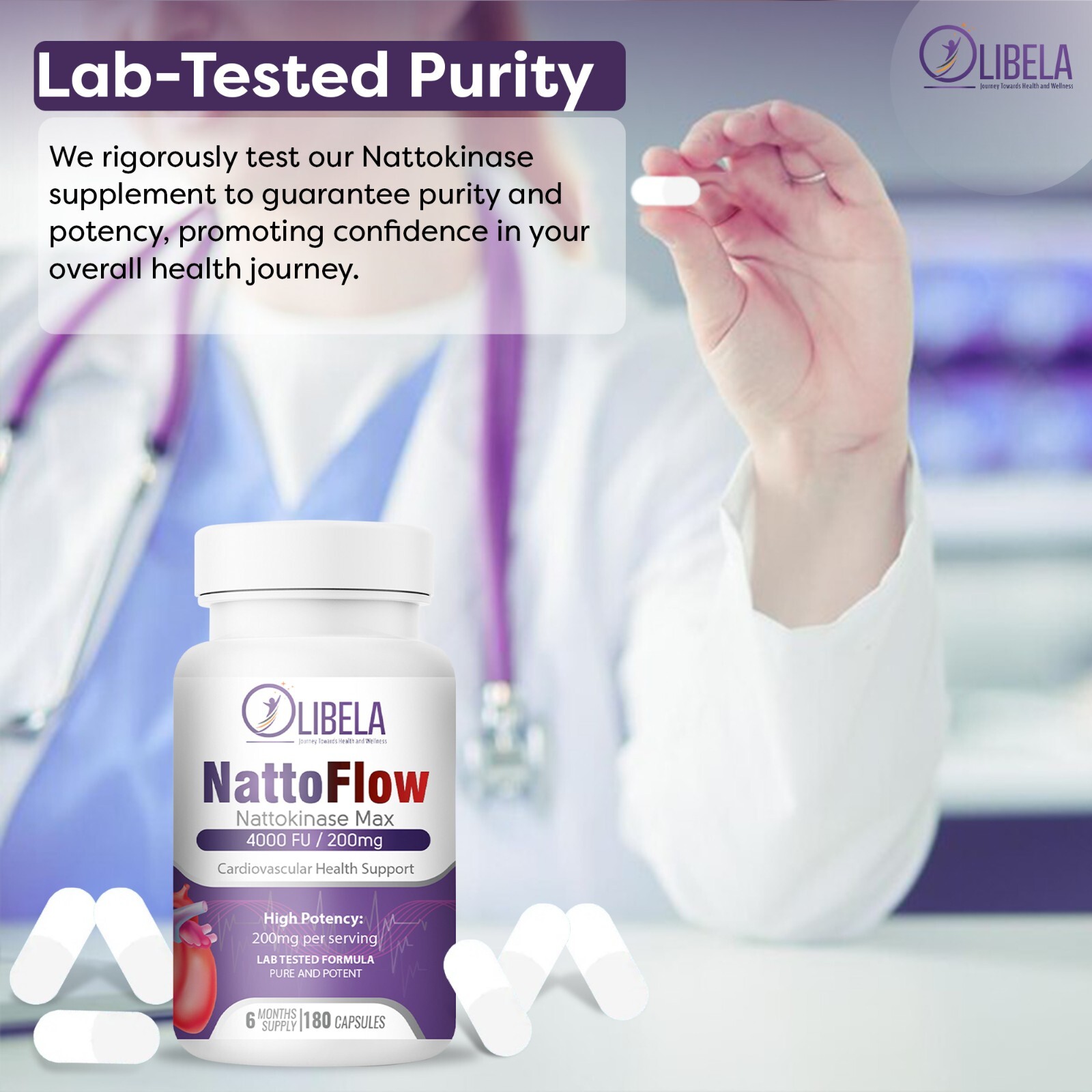 Nattokinase 4,000 FU 200mg (180 Caps) Blood Flow, Heart & Cardiovascular Health