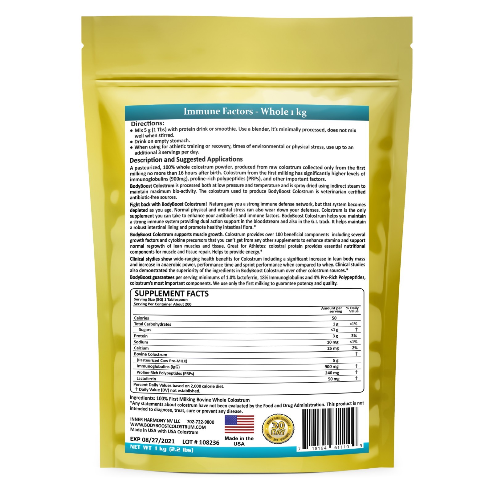 BodyBoost Whole Colostrum Powder (2.2lbs)
