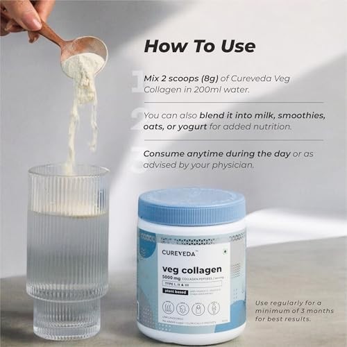 Cureveda Veg Collagen Peptide 5000mg 150g Skin Hair Nails Support Powder Jar FS