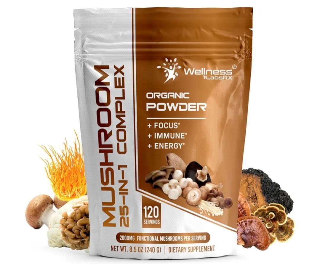 WELLNESS LABSRX Mushroom Powder, 25in1 Mushrooms Supplement -2000mg,120 Servings
