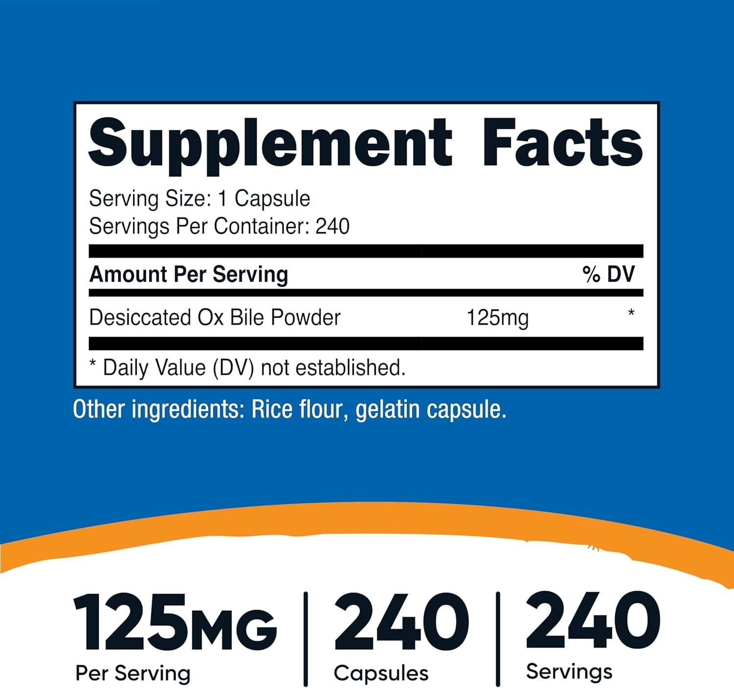 Ox Bile Capsules 125mg, 240 Capsules – Non-GMO