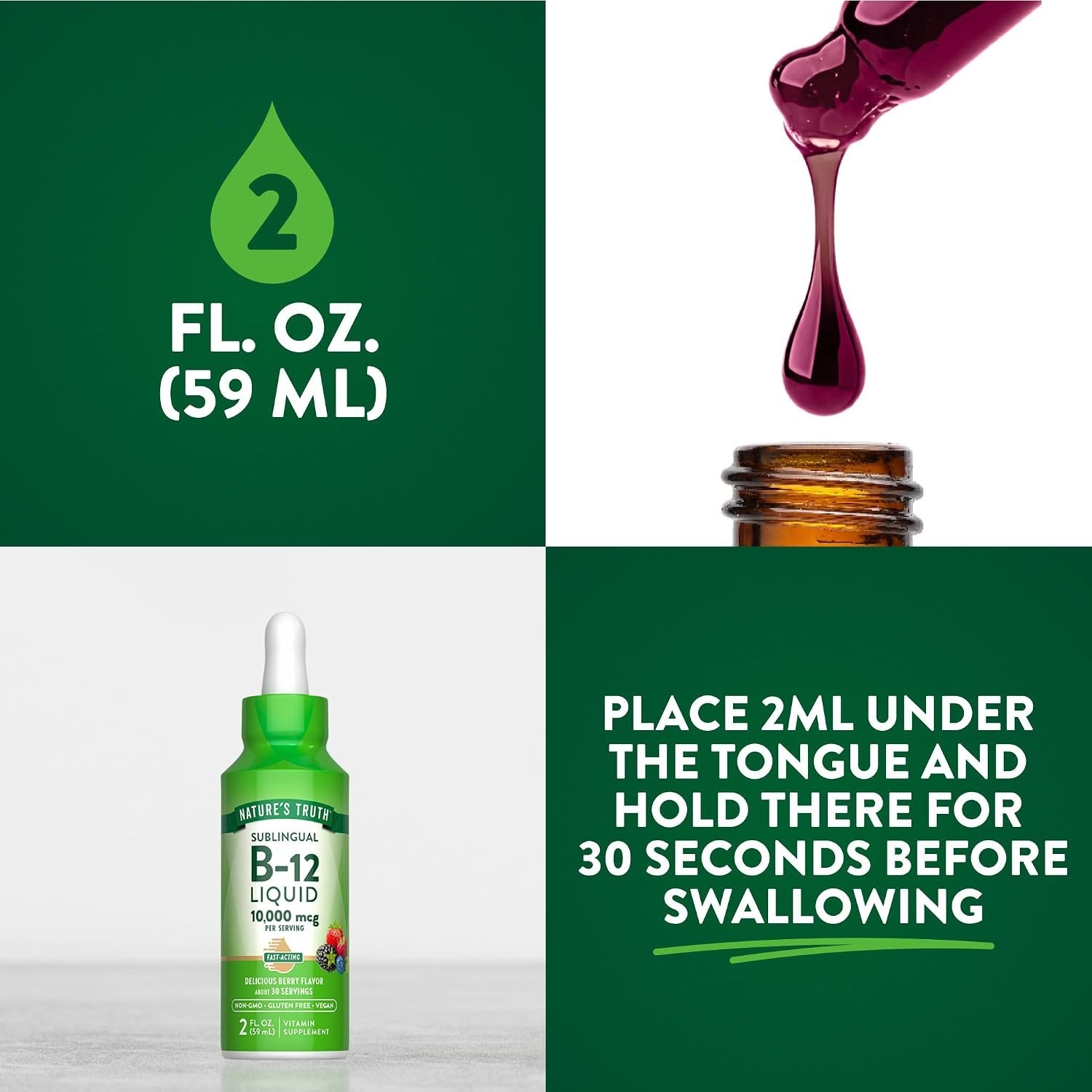 10,000 mcg B12 Sublingual Drops in Berry Flavor | Easy & Fast-Acting