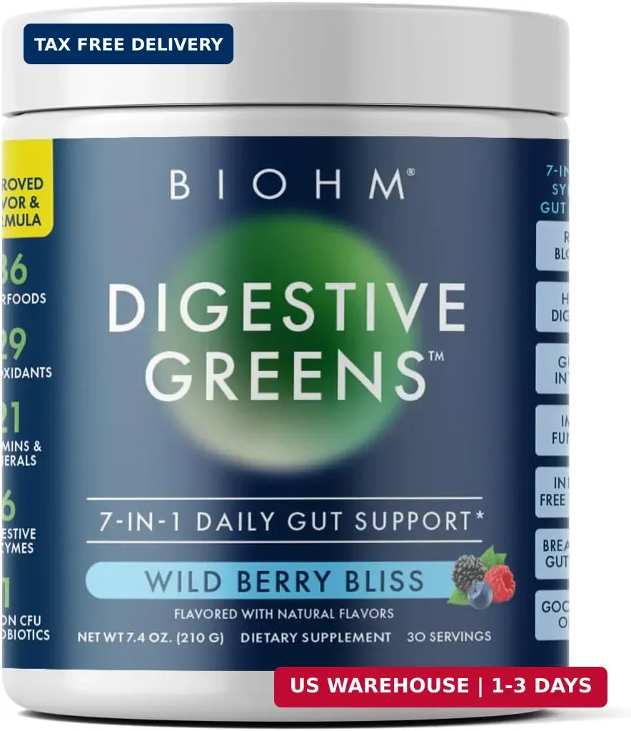 Digestive Greens, Green Superfood Powder (7.4 Oz, 30 Servings) Immune & Gut Heal