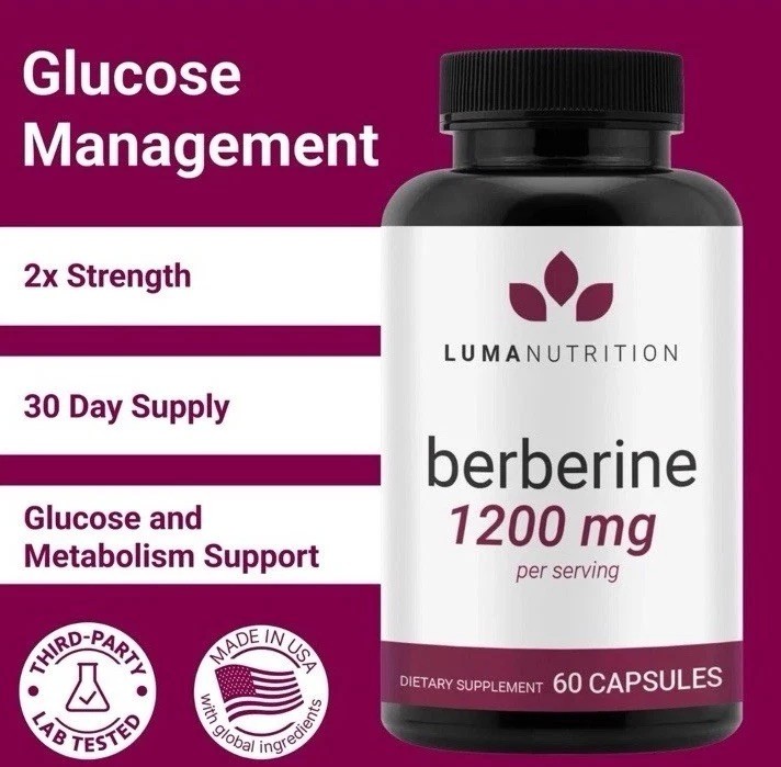 Berberine HCL Supplement 1200mg Vegan Gluten Free Non-GMO 60 Capsules LumaNutrit
