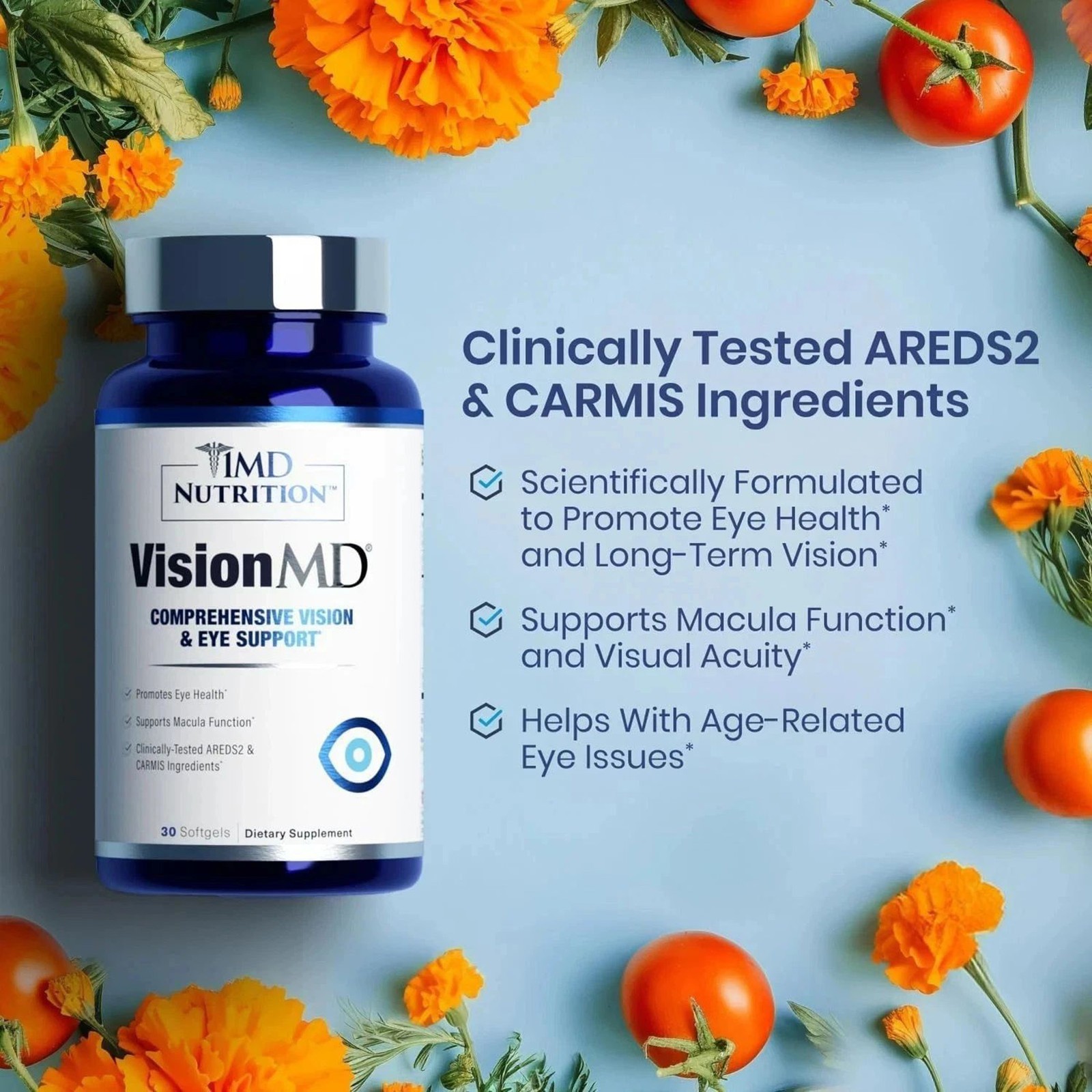 1MD 3x Nutrition Vision MD Eye Vitamin Carmis Eye Supplement 30 Softgels –