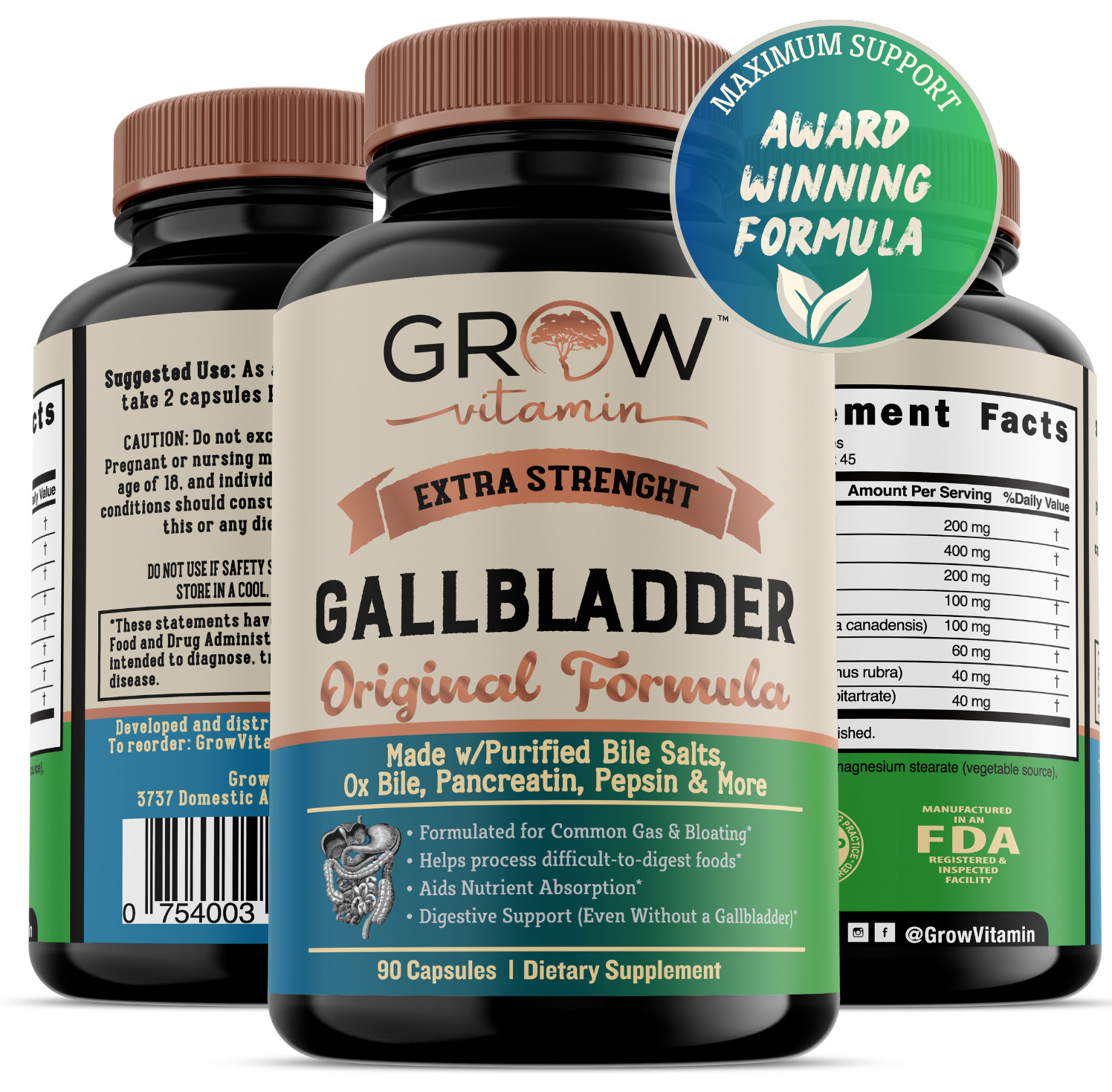 Best DIGESTIVE ENZYMES SUPPLEMENT Purified Enzyme Ox BILE SALTS Gallbladder 90Ct