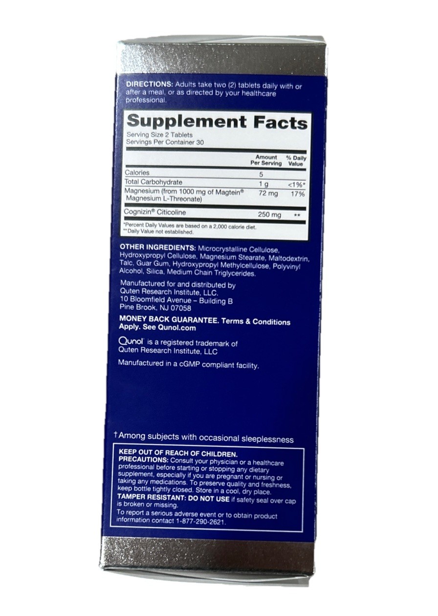 Qunol Brain Health Focus + Tablet with 1000mg Magnesium 250mg Citicoline, 60ct