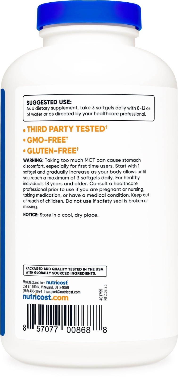 MCT Oil Softgels 1000mg – 300 Count, Ideal for Keto & Ketogenic Diets, Supports