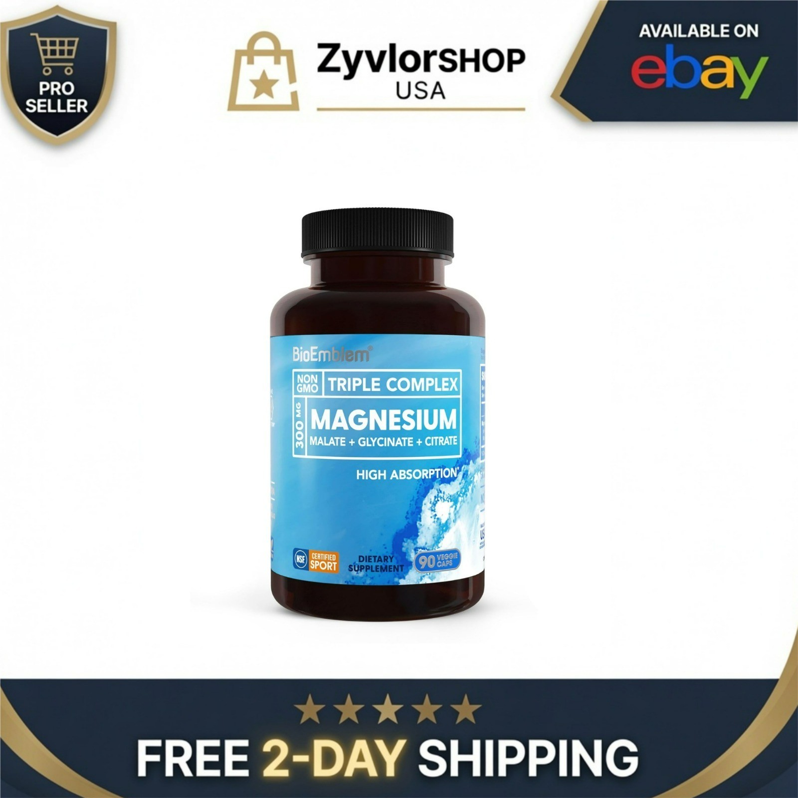 BioEmblem Triple Magnesium Complex 300mg | 90 Capsules | Vegan