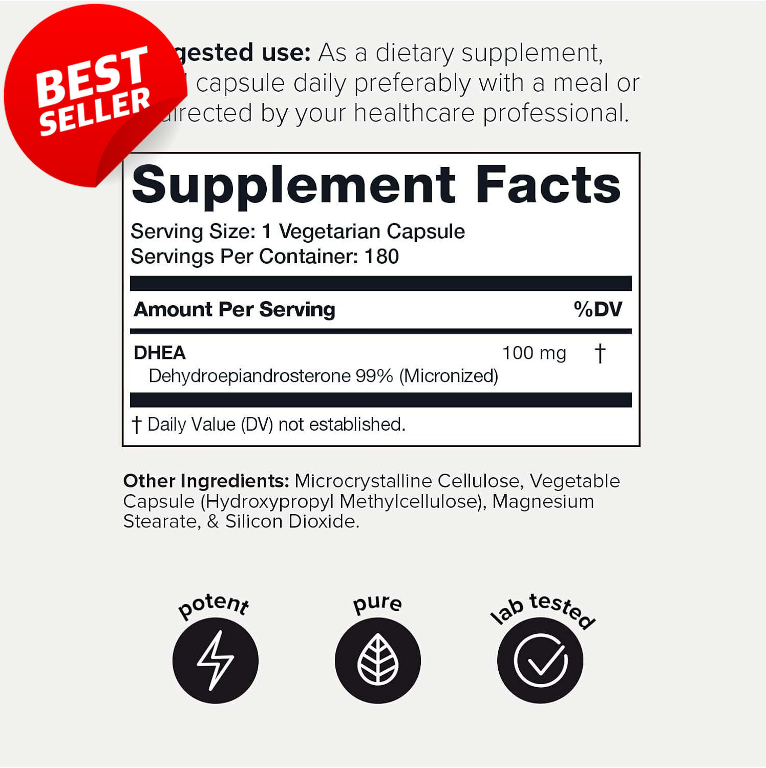 Ultra High Strength DHEA 100mg 180 Capsules Micronized Bioavailable Men Women US