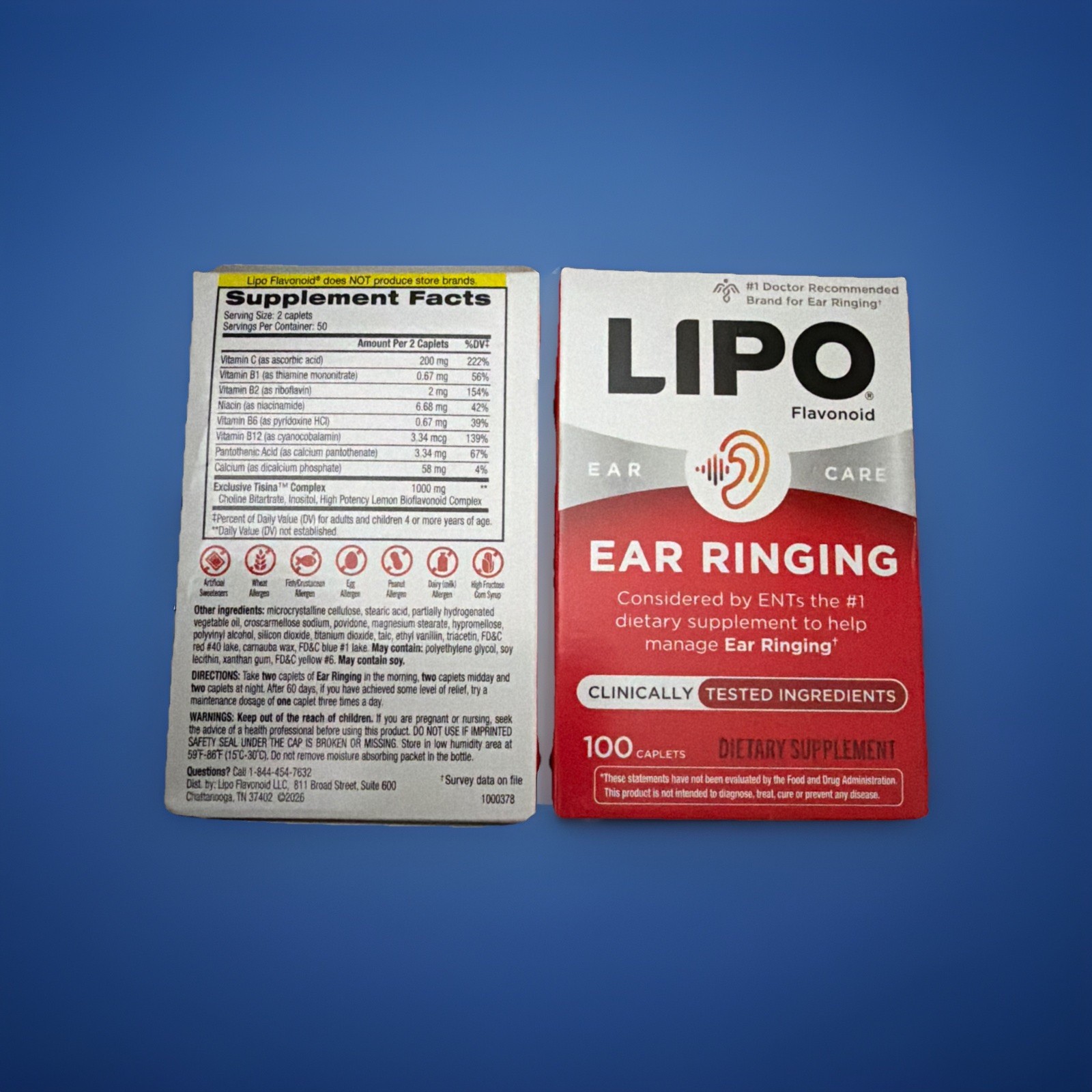 Lipo Flavonoid Ear Ringing Supplement 100ct X 2 Boxes EXP 12/2028+Free Shipping!