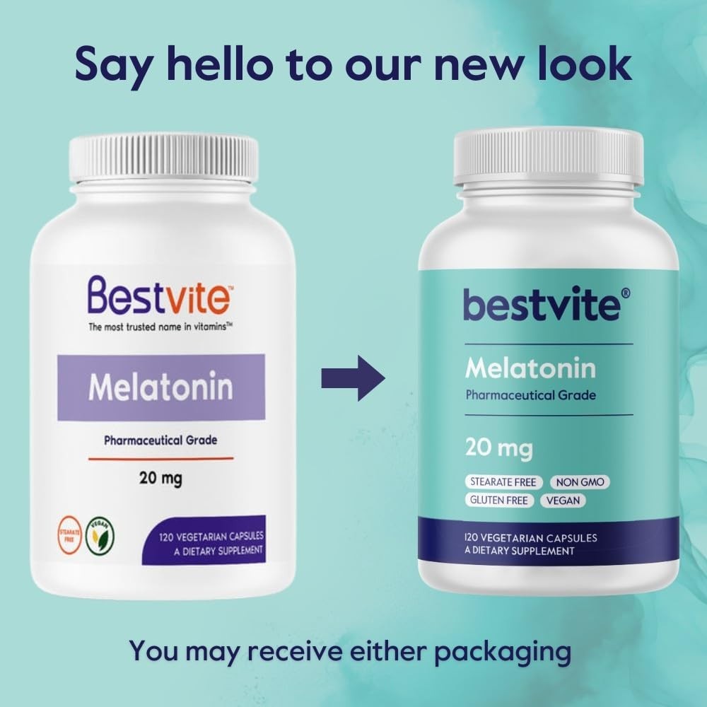 High Dose Melatonin 20mg – 120 Vegan Capsules – Non-GMO, Gluten-Free, Sleep Aid