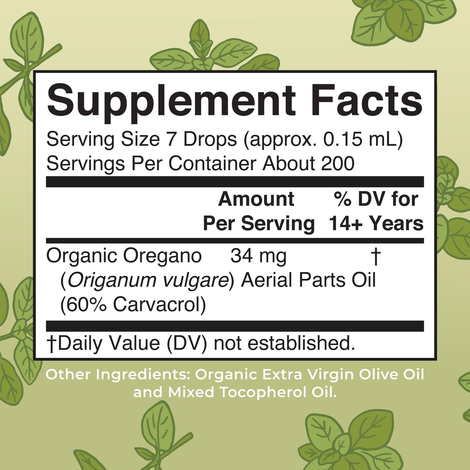 Premium rganics Oregano Oil Month | 6 Drops Supply | USDA Organic Oil of Or… P