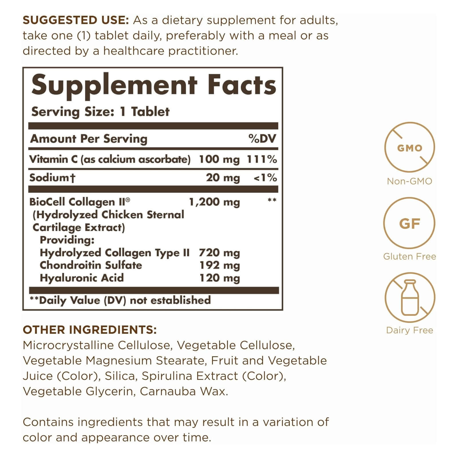 SOLGAR Collagen Hyaluronic Acid Complex 30 Tablets